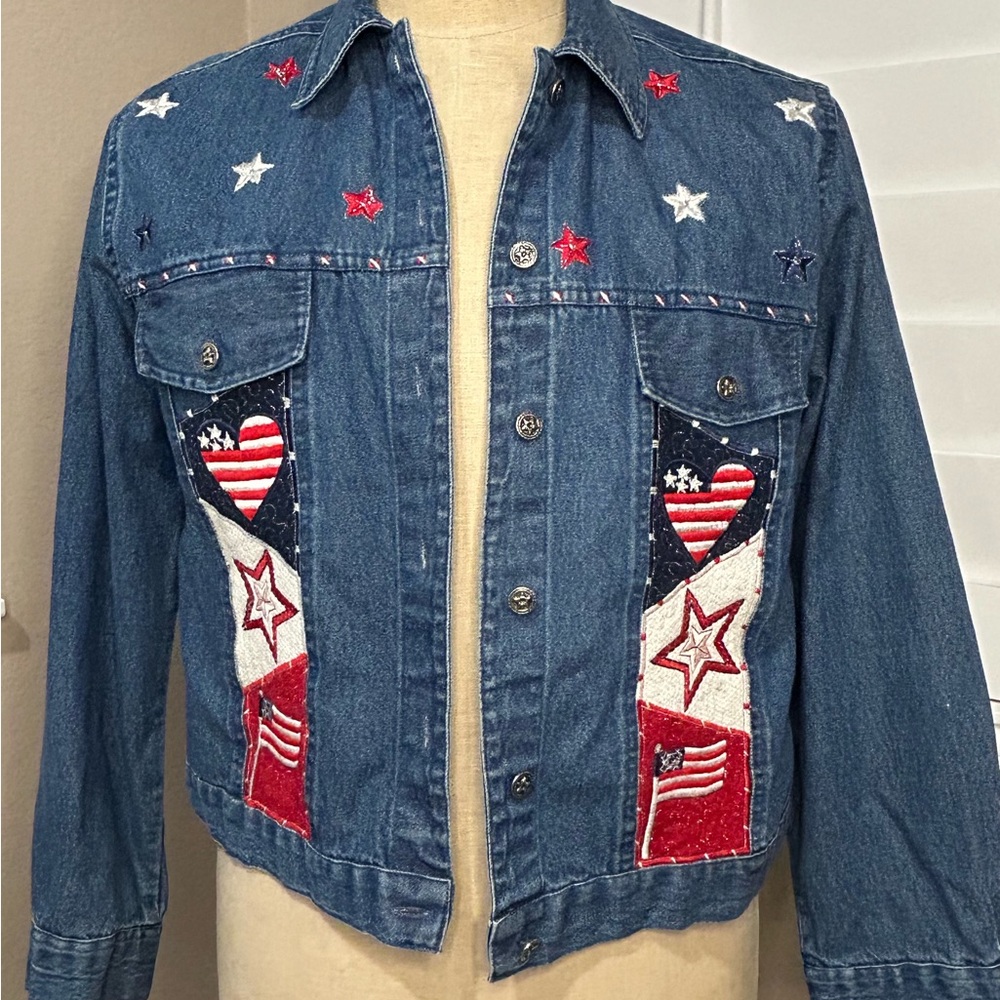 Denim Tantrums Jacket with Patriotic Embroidery